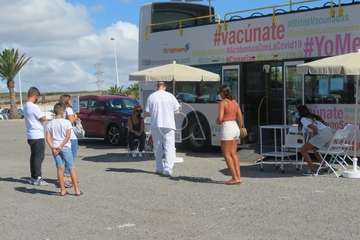 La vacuguagua en la explanada de Melenara/TA.